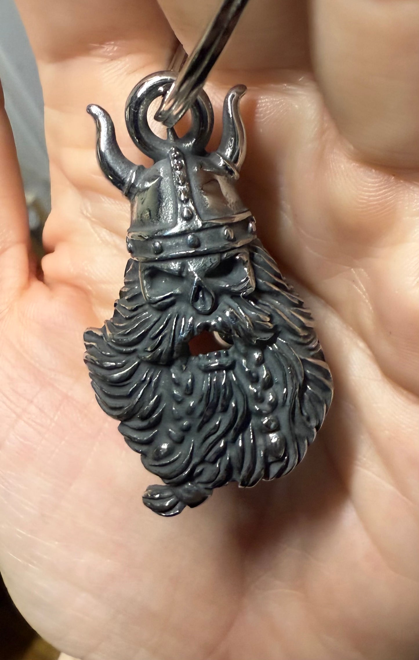 Viking Skull with Beard & Horns-Guardian Bell 3D - SILVER - Walters Motorcycle Wear Australia