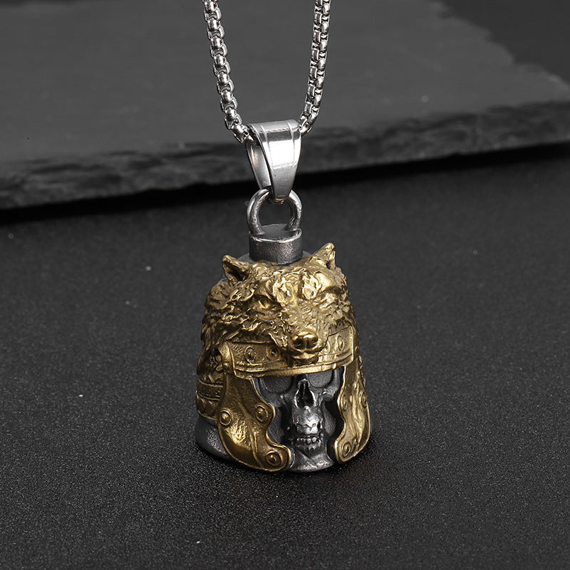 Skull Wearing Wolf Guardian Bell - GOLD - Walters Motorcycle Wear Australia