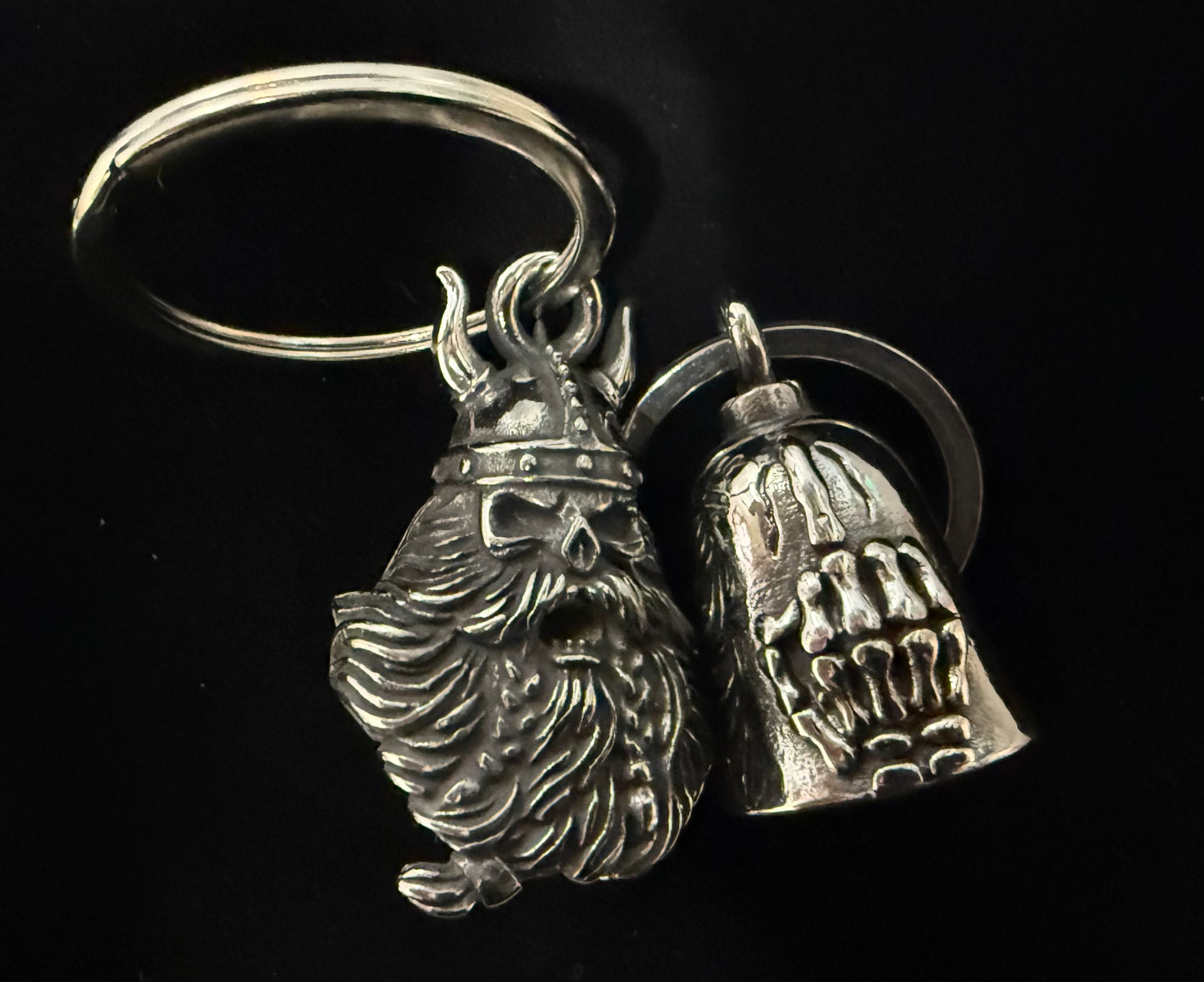 Viking Skull with Beard & Horns-Guardian Bell 3D - SILVER - Walters Motorcycle Wear Australia