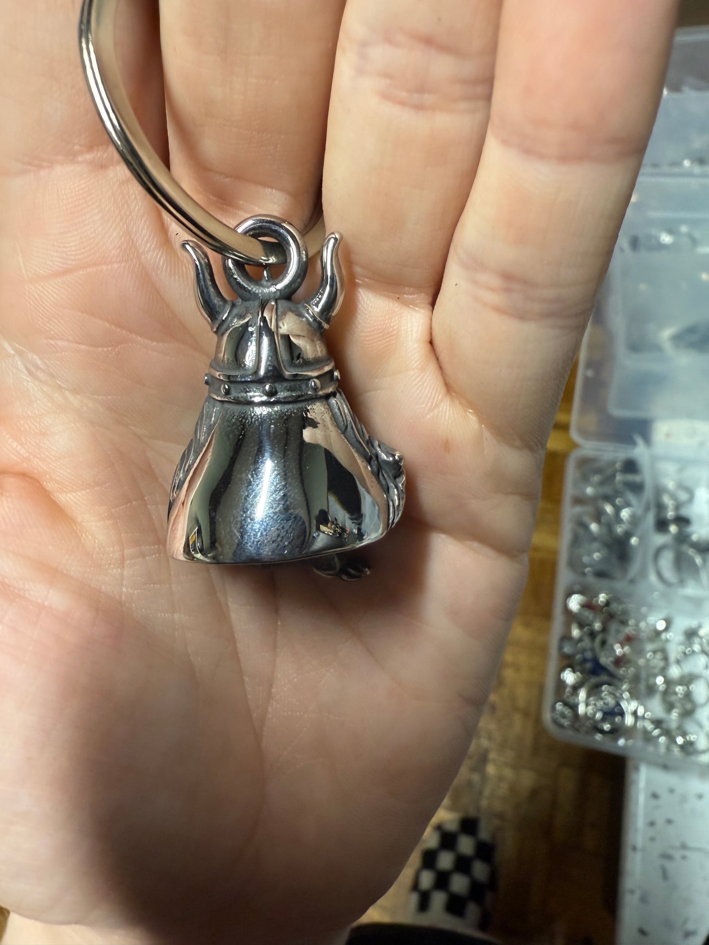 Viking Skull with Beard & Horns-Guardian Bell 3D - SILVER - Walters Motorcycle Wear Australia