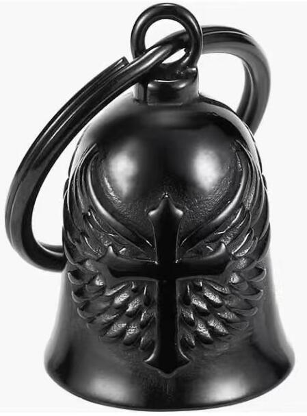 Black Guardian Bell with Angel Wings & Cross -Walters Motorcycle Wear Australia