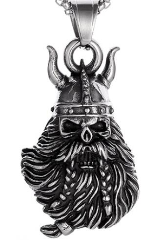Viking Skull with Beard & Horns-Guardian Bell 3D - SILVER - Walters Motorcycle Wear Australia