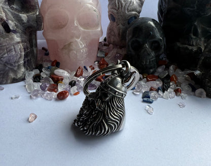 Viking Skull with Beard & Horns-Guardian Bell  3D - SILVER - Walters Motorcycle Wear Australia