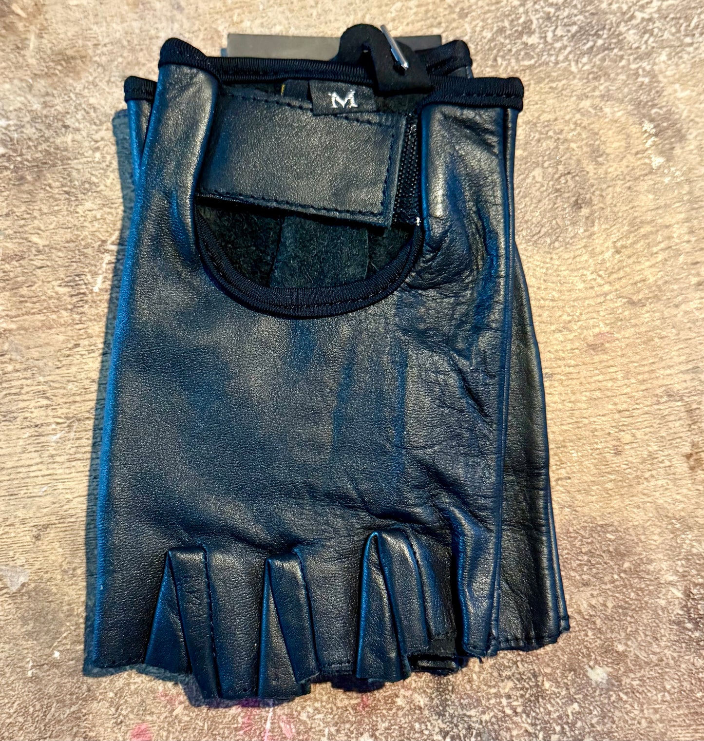 BLACK Leather Fingerless Gloves