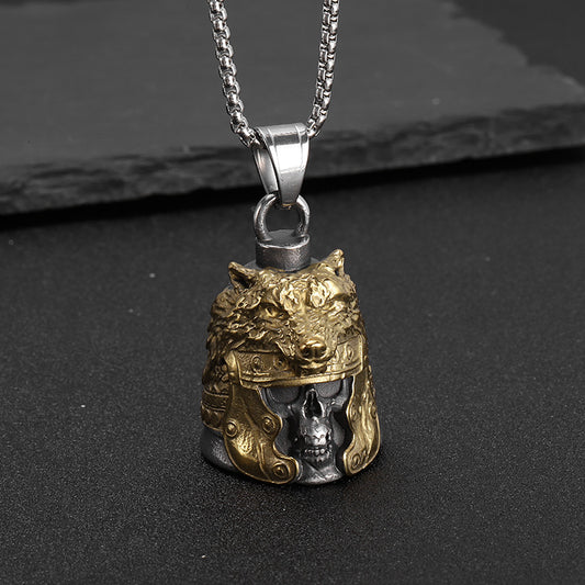 Skull Wearing Wolf Guardian Bell - GOLD - Walters Motorcycle Wear Australia