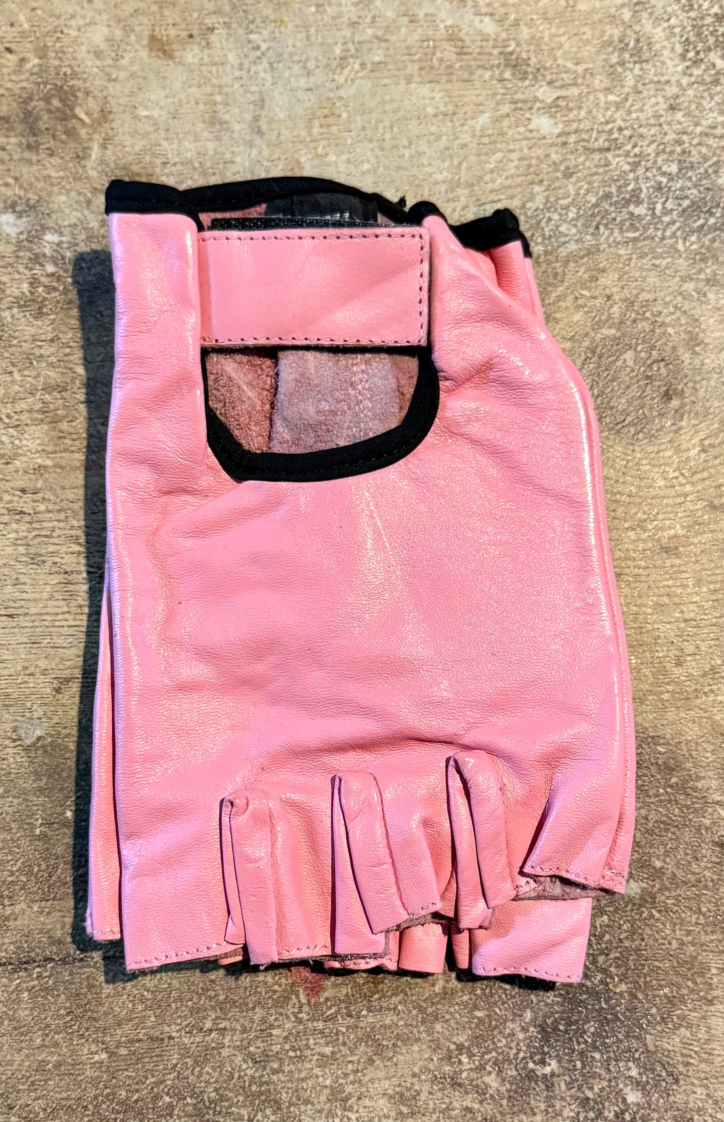 PINK Leather Fingerless Gloves