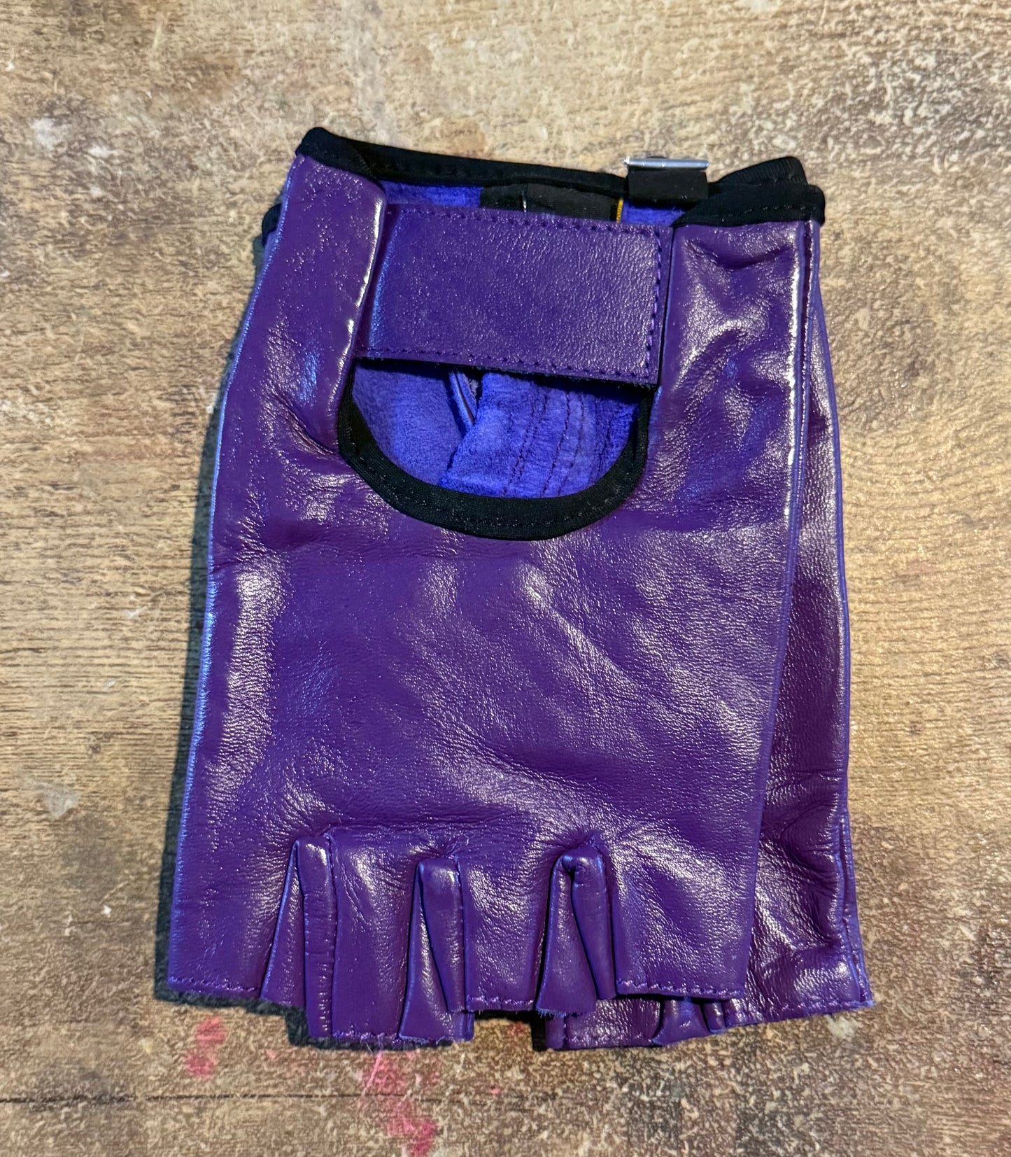 PURPLE Leather Fingerless Gloves