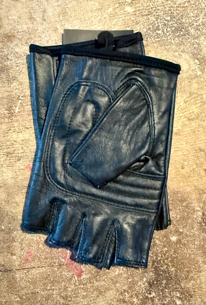 BLACK Leather Fingerless Gloves