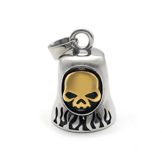 SILVER/GOLD Skull in a Circle with Flames Guardian Bell - Walters Motorcycle Wear Australia 
