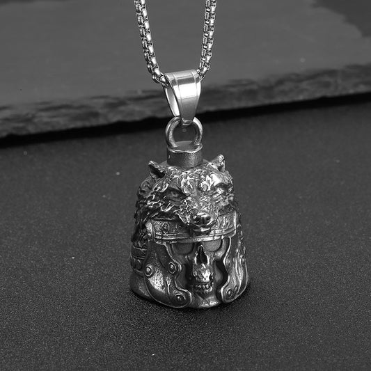 Skull Wearing Wolf Guardian Bell - SILVER - Walters Motorcycle Wear Australia
