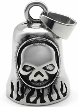 Skull in a Circle with Flames Guardian Bell - SILVER - Walters Motorcycle Wear Australia